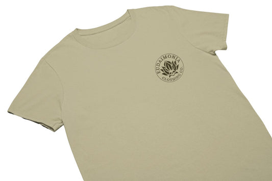 Eudaimonia Clothing - Embroidered Logo Tee, Chocolate/Sand - 1 - tshirts -