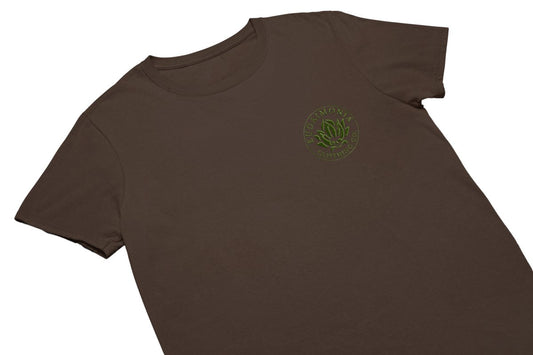 Eudaimonia Clothing - Olive Embroidered Logo Tee, Chocolate/Sand - 1 - tshirts -