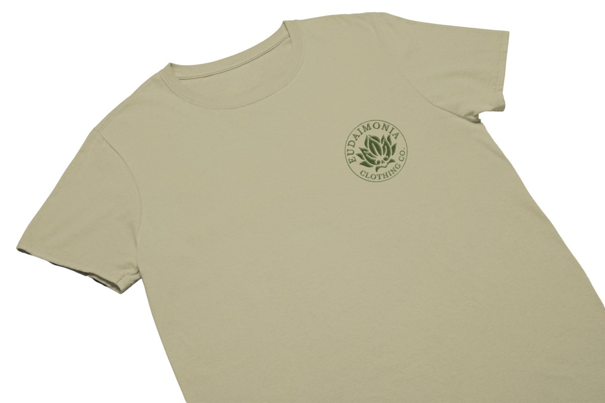 Eudaimonia Clothing - Olive Embroidered Logo Tee, Chocolate/Sand - 2 - tshirts -